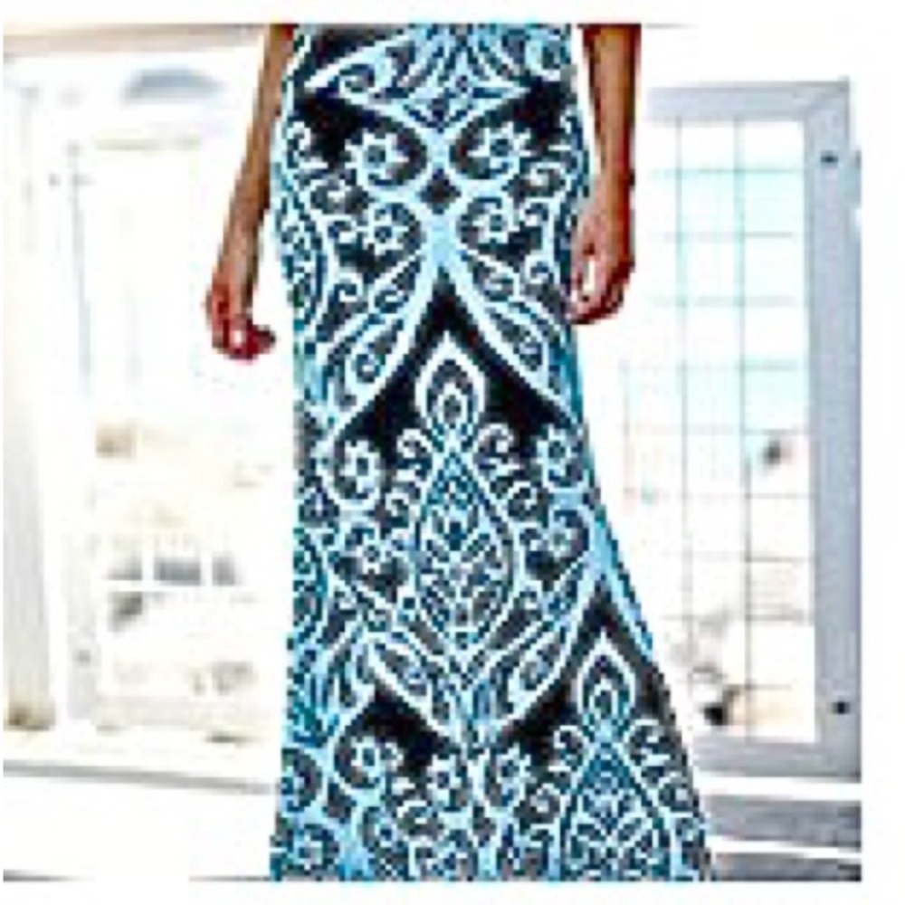 🆕Elegant Blue & Black Patterned Maxi Skirt. Size XL. NWT.